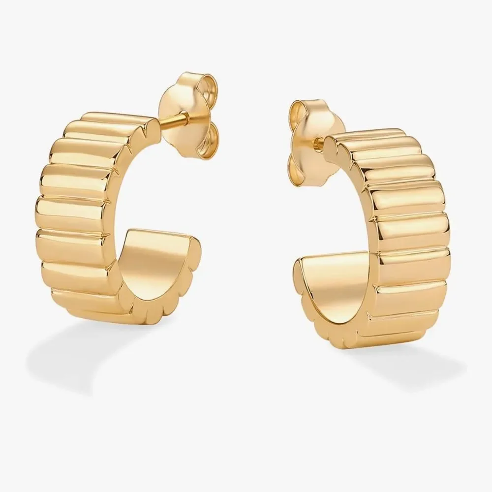 NEW 14K Gold Plated Bold Statement Hoop Earrings